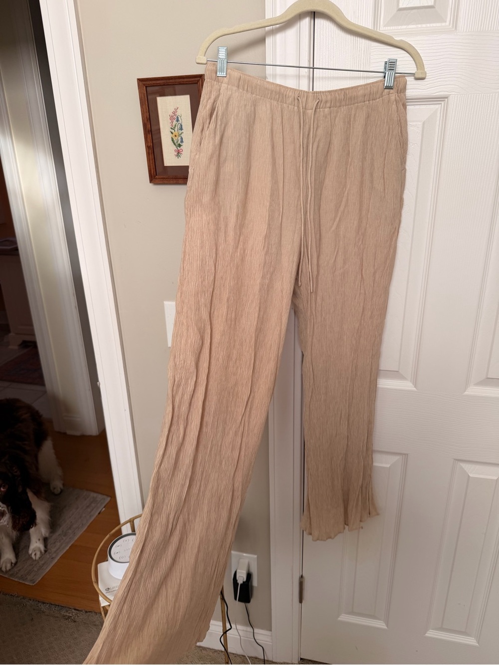 Abercrombie & Fitch Beige Crinkle Wide-Leg Pants